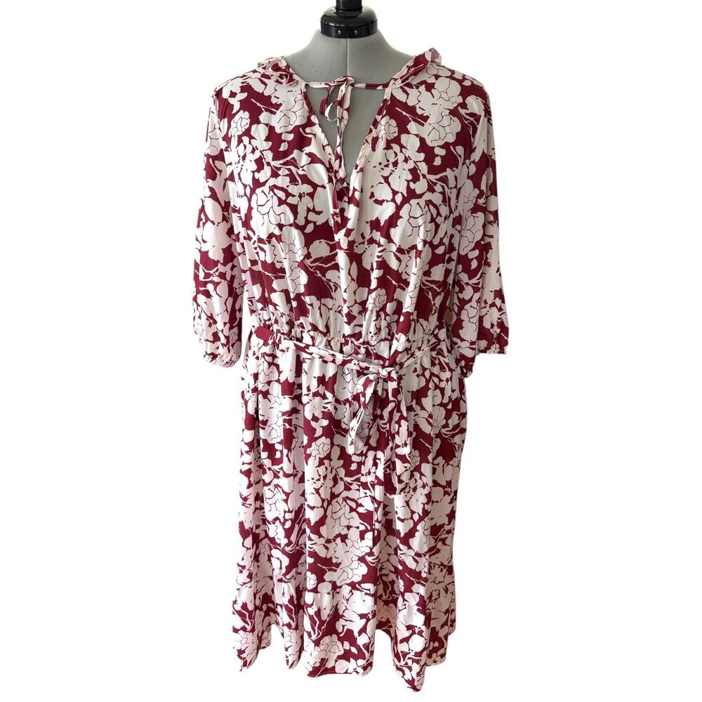 BloomChic Floral Midi Dress 6X 30 Ruffle Lantern Sleeve Pocket Tie - Picture 3 of 15